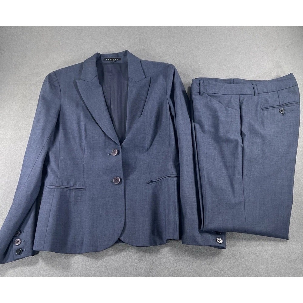 Theory Nichelle Tailor Navy Wool Suit Set Sz 10 31" W 2-Button Career Casual USA